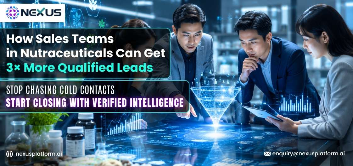 Team of professionals analyzing digital sales data and leads with futuristic holographic displays in a high-tech office setting.